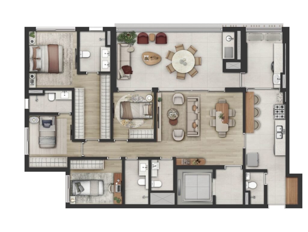 Planta do apartamento de 148 m² com 4 dormitórios do Sequoia Jardim das Perdizes
