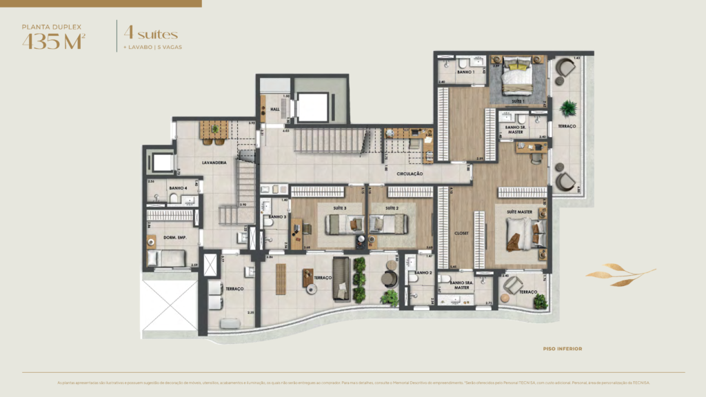 Bosque Cerejeiras — planta 435,90 m2 (piso inferior)