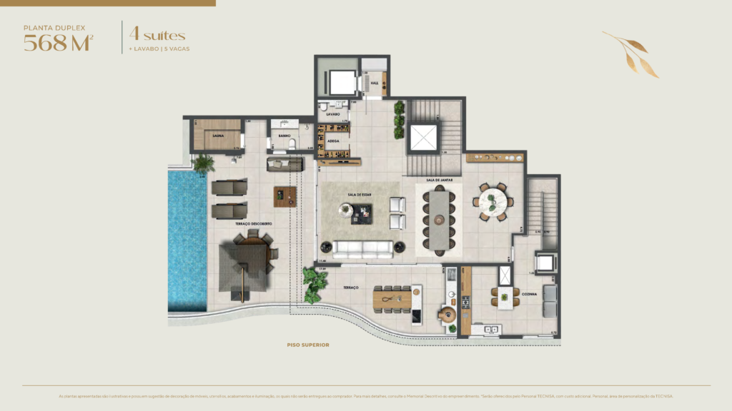 Bosque Cerejeiras — planta 568,95 m2 (piso superior)