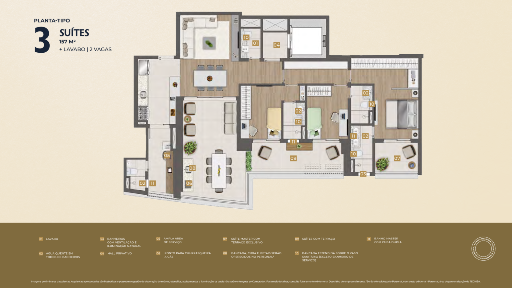 Reserva Flamboyant — planta 157 m2 (tipo)