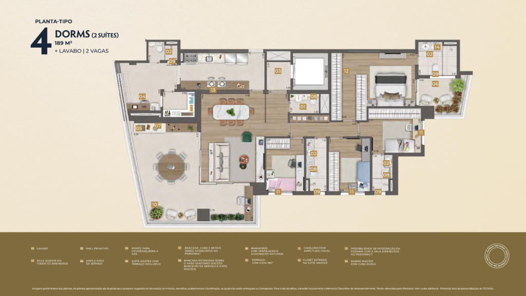 Reserva Flamboyant — planta 189 m2 (tipo)