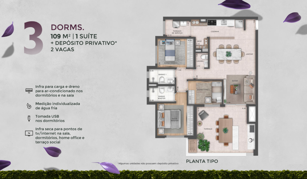 Recanto Oliveiras — planta 109 m2 (tipo)