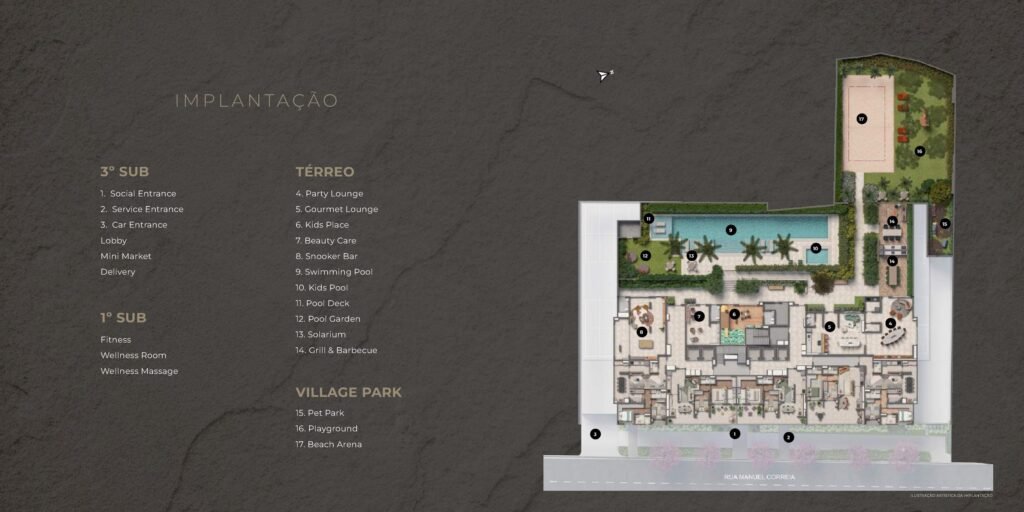 Living Grand Village Freguesia do Ó — Implantação — Village Park (3º e 1º subsolos e térreo)