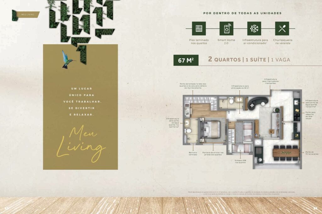Living Unique Freguesia do Ó — Planta 67 m² — 2 quartos (1 suíte)