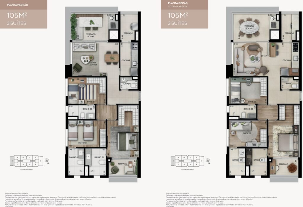 Caminhos da Lapa Nova Vivere — Planta 105 m² — 3 suítes