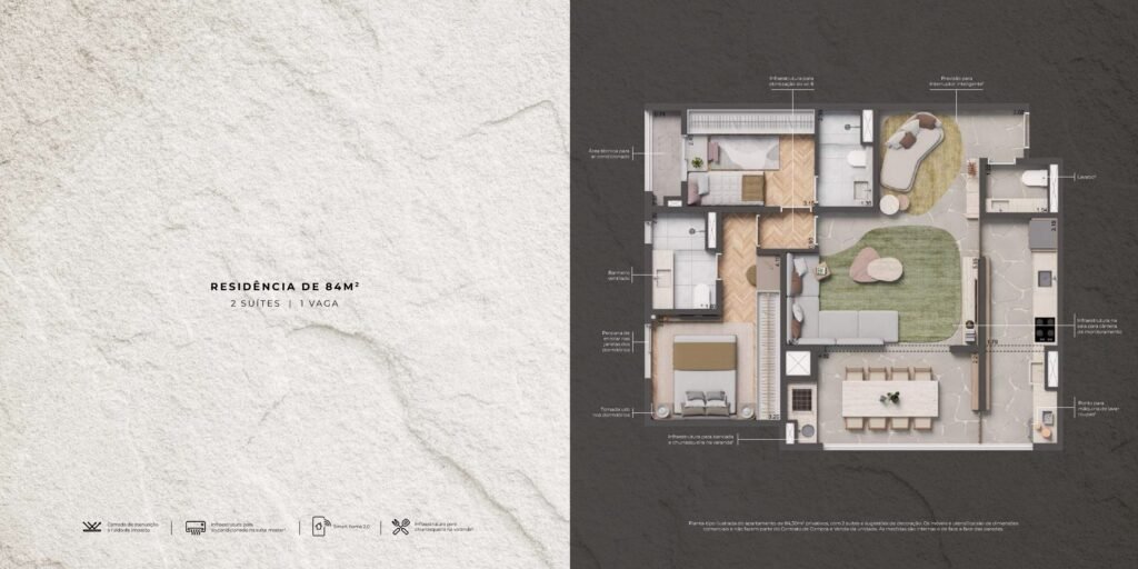 Living Grand Village Freguesia do Ó — Planta 84 m² — 2 suítes