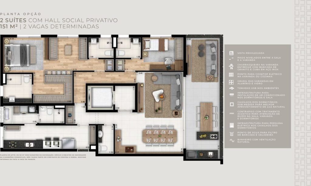 Unicco Vila Romana — Planta opção 151 m² — 2 suítes