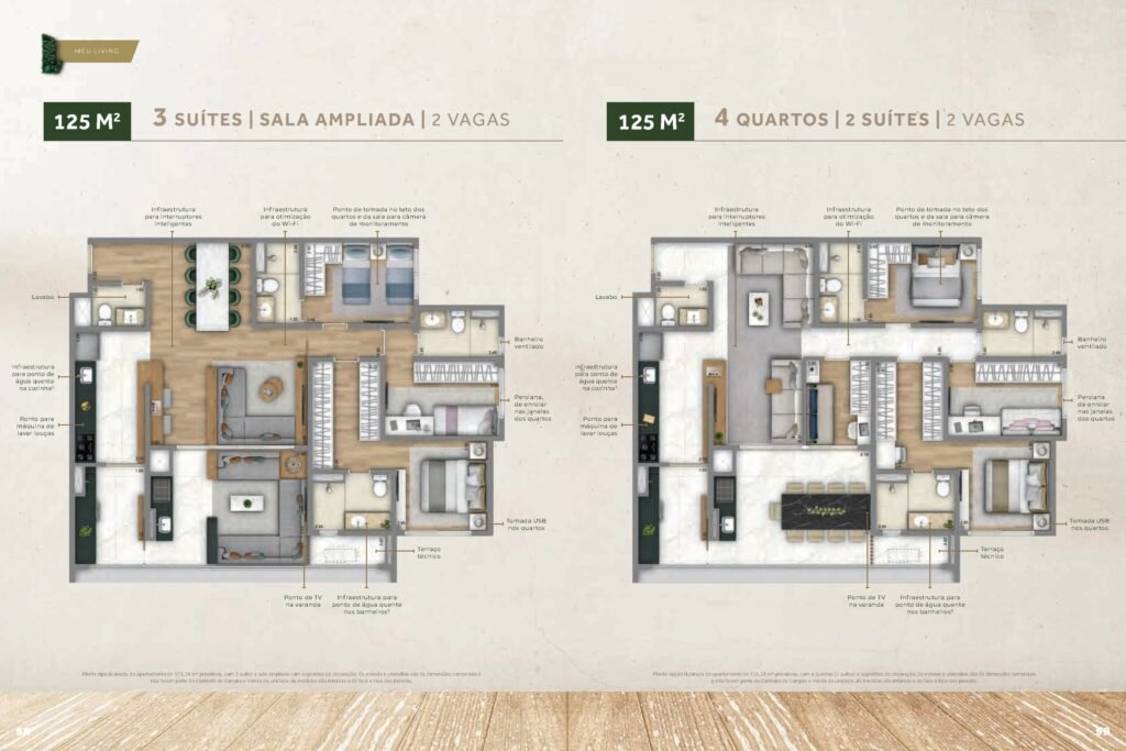 Living Unique Freguesia do Ó — Planta 125 m² — 3 suítes / 4 quartos (2 suítes)