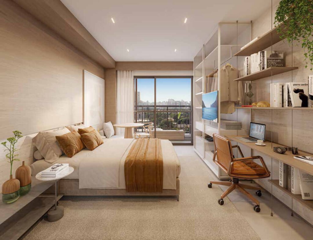 Perspectiva ilustrada de - living do studio residencial de 24 m² - final 7 do SP_360.