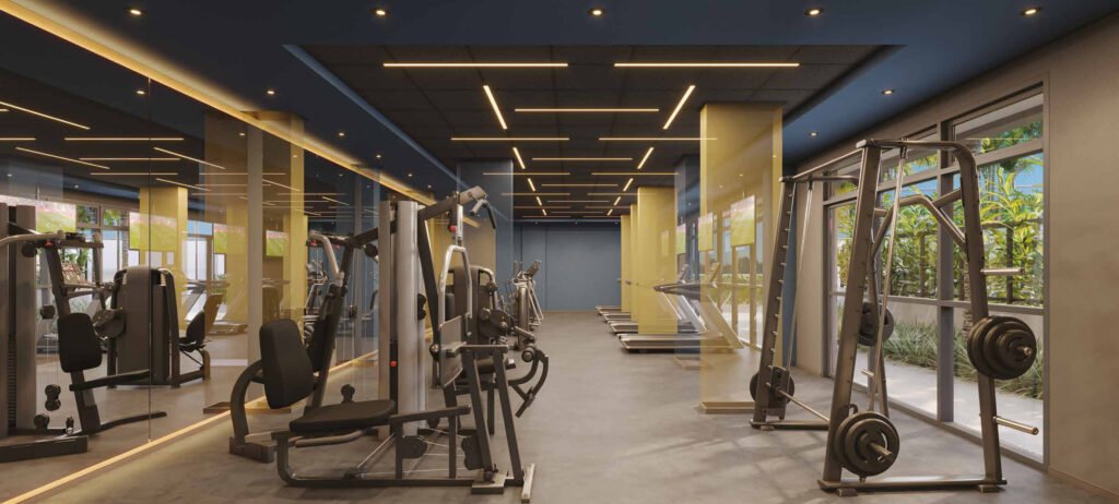 Perspectiva ilustrada de fitness do Blue Marine.