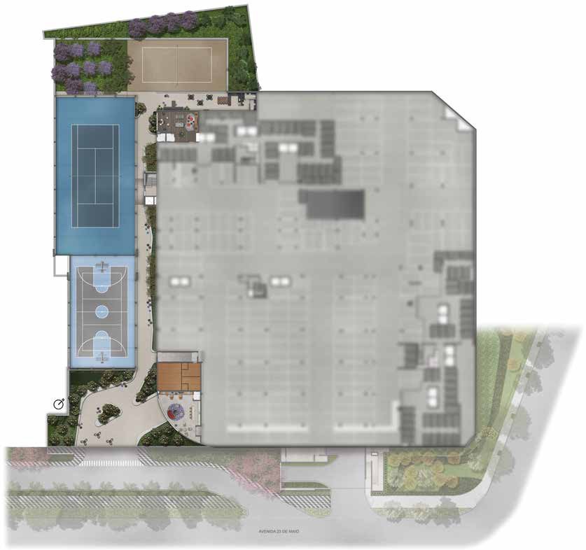 Planta de implantação do rooftop do Lindenberg Ibirapuera, com piscina e deck