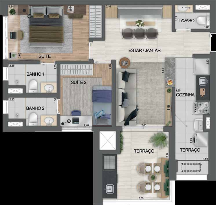 Planta humanizada do Dream View Vila Prudente.
