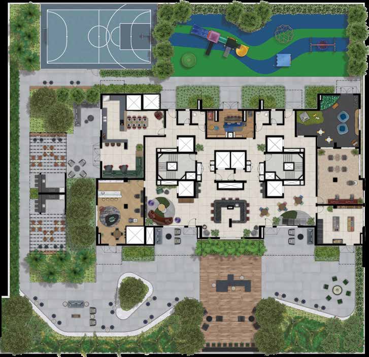 Planta de implantação do lazer do Haute Brooklin by Ez, com quadra e playground