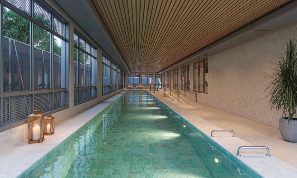 Perspectiva ilustrada de piscina coberta de 25 m do Signature by Ott.