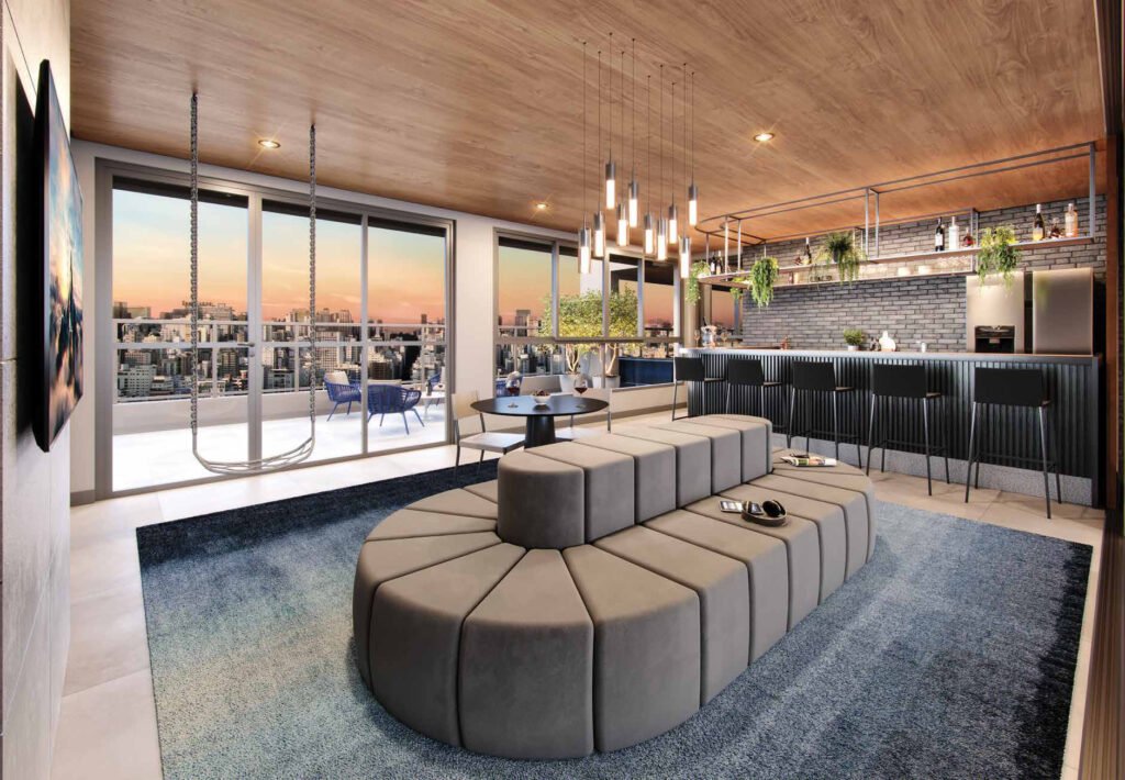 Perspectiva ilustrada de sky gourmet 2 no 20º pav. — rooftop do Exalt Ibirapuera by Ez.