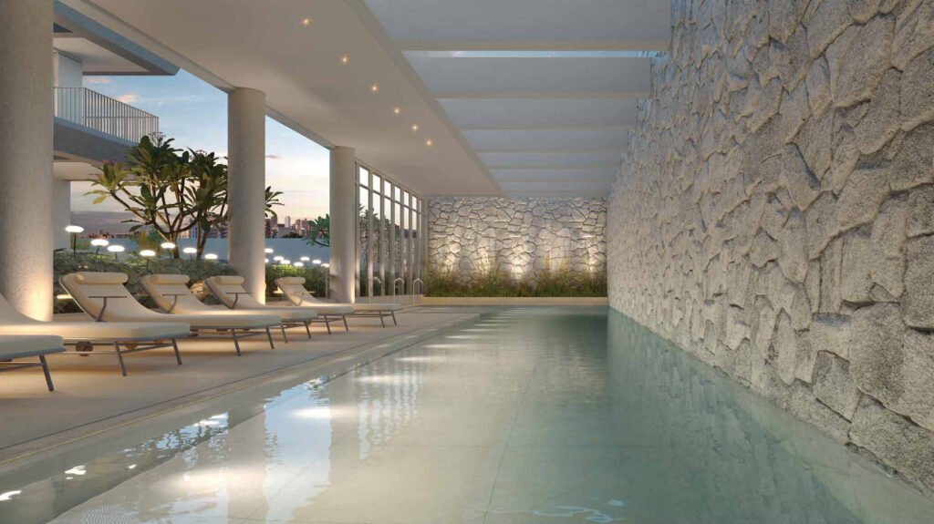 Perspectiva ilustrada de piscina adulto com 25 metros do Lindenberg Vista Brooklin.