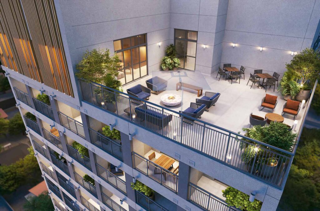 Perspectiva ilustrada de rooftop* do Alt Studios by Eztec.