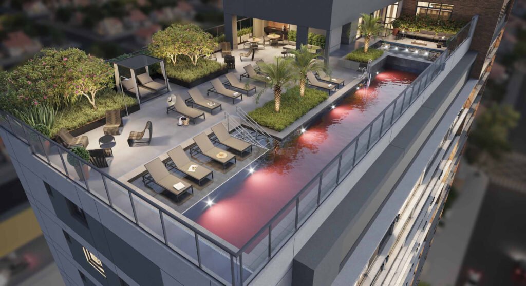 Perspectiva ilustrada de voo rooftop — 17º pavimento do Chanes Street.