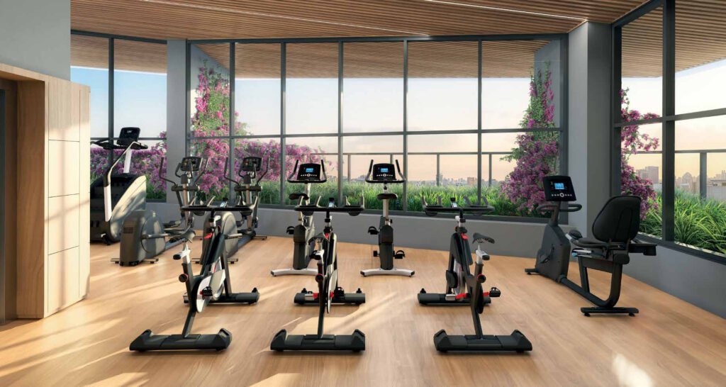 Perspectiva ilustrada de gym garden - icon tower do EZ Parque da Cidade.