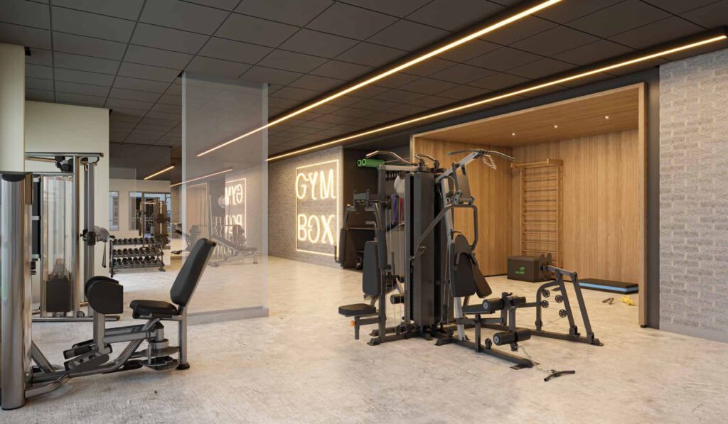 Perspectiva ilustrada de fitness musculação do Mooca Citta Milano.