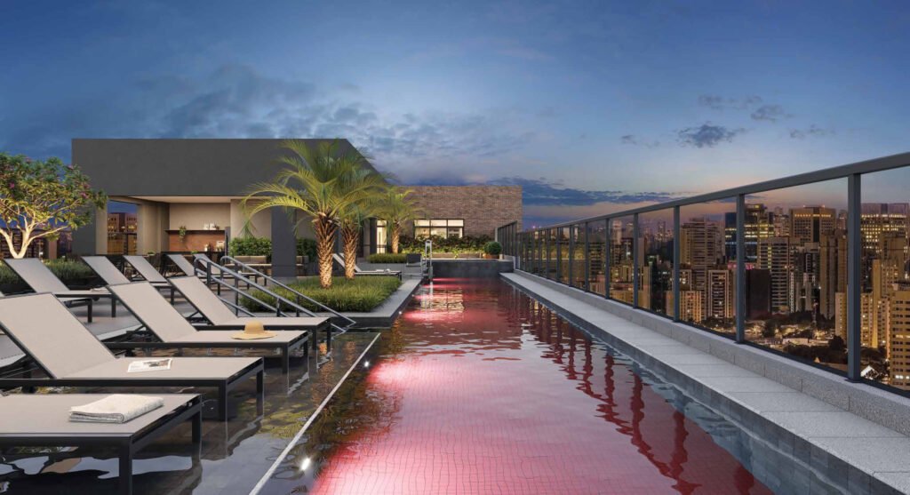 Perspectiva ilustrada de pool — 17º pavimento — rooftop do Chanes Street.