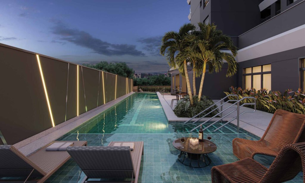Perspectiva ilustrada de piscina adulto de 20 m do Signature by Ott.