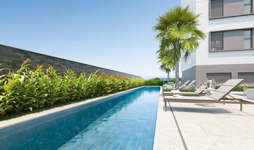 Perspectiva ilustrada de piscina adulto de 25 m do Agami Park Residences.