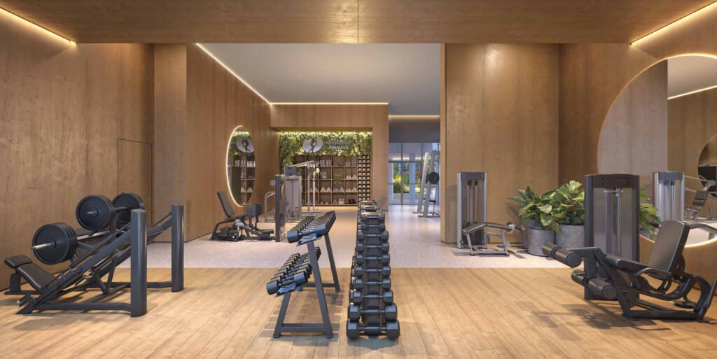 Perspectiva ilustrada de fitness musculação com design by companhia athletica do Lindenberg Ibirapuera.